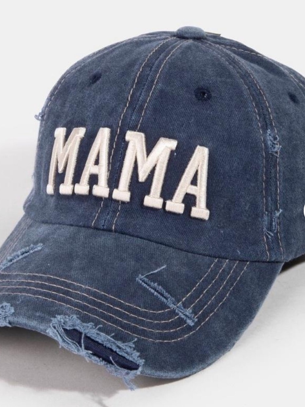 MAMA Distressed Denim Baseball Cap|Navy/White| NWT